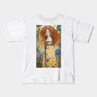 Gustav Klimt's Golden Serenity: Inspired Woman in Enigmatic Beauty Kids T-Shirt
